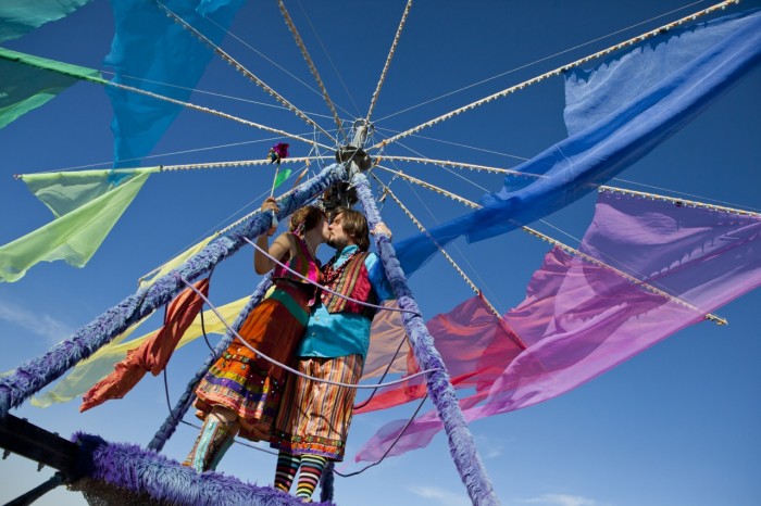 rainbow Burning Man wedding, Made by Julianne, Photos by Blake Gardner