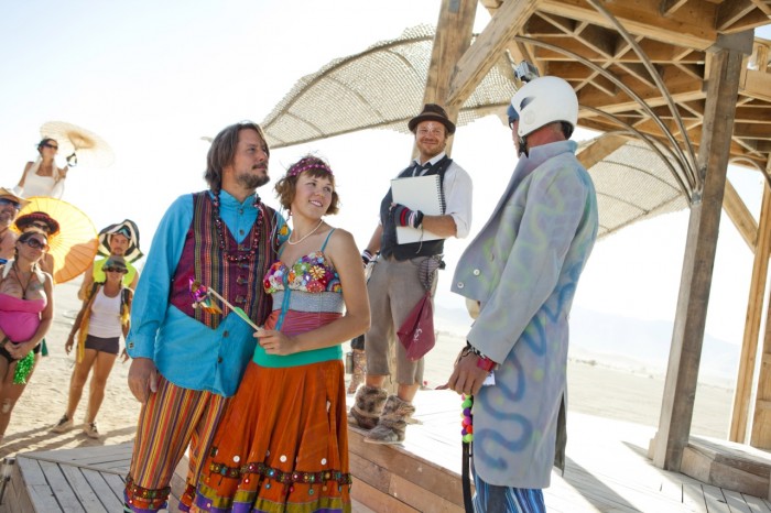 rainbow Burning Man wedding, Made by Julianne, Photos by Blake Gardner