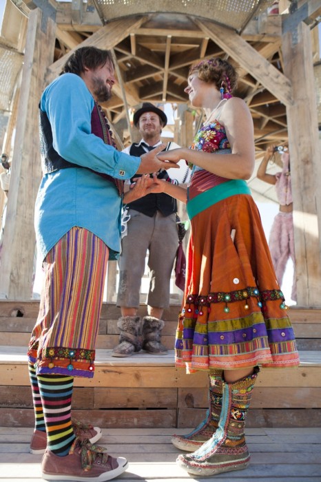 rainbow Burning Man wedding, Made by Julianne, photo by Blake Gardner