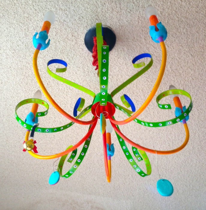 rainbow painted chandelier, made by Julianne