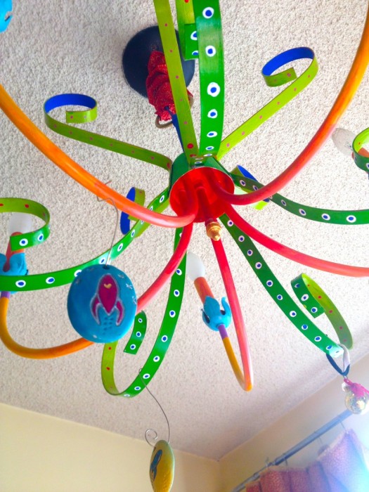 rainbow painted chandelier, made by Julianne