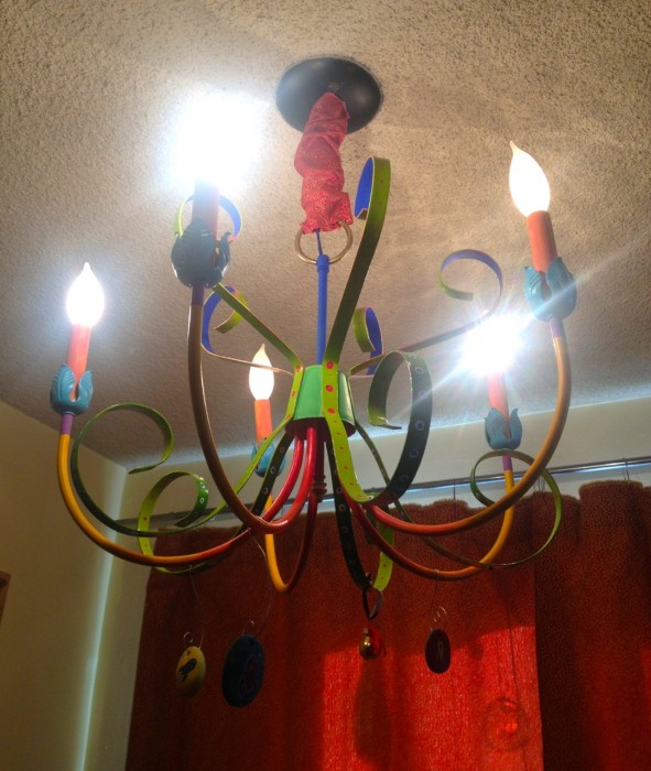 rainbow painted chandelier, made by Julianne