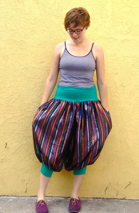 rainbow stripe balloon pants, made by Julianne