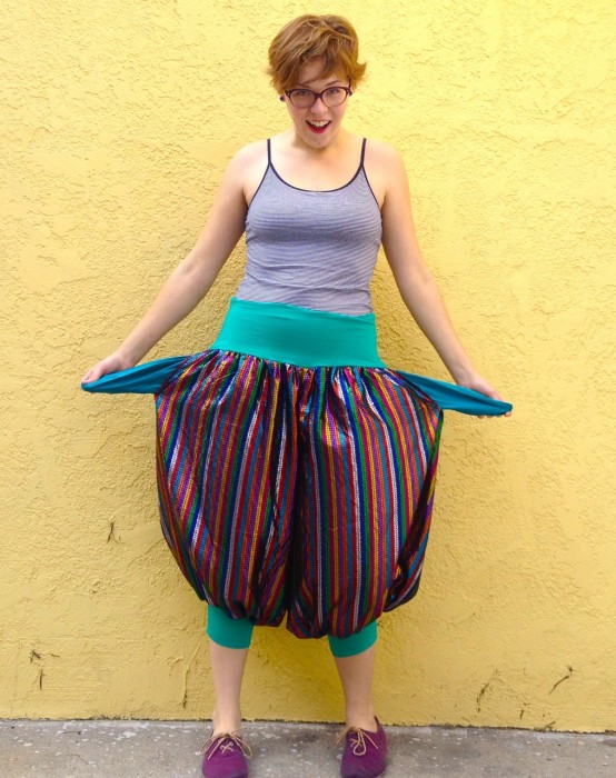 rainbow stripe balloon pants, made by Julianne