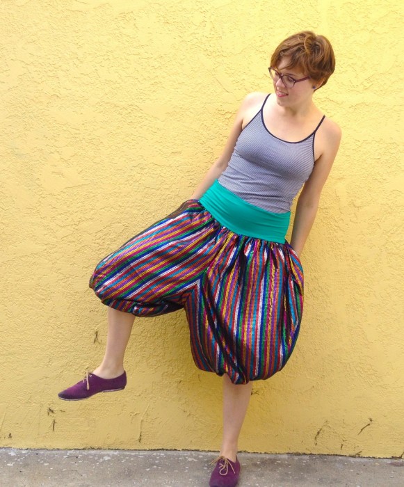 rainbow stripe balloon pants, made by Julianne