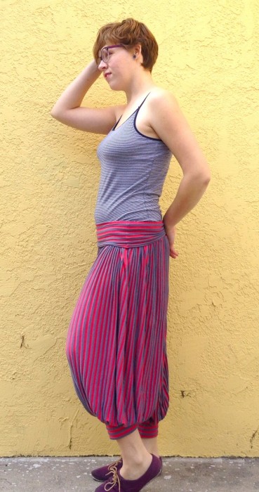 pink genie pants, made by Julianne
