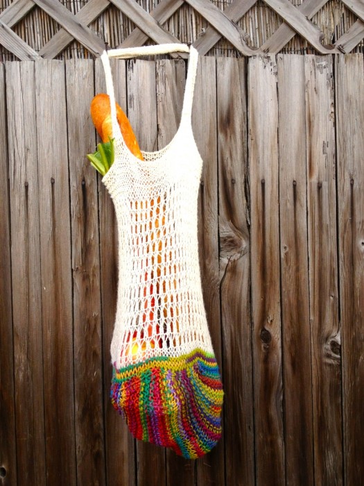 knit rainbow grocery bag, made by Julianne