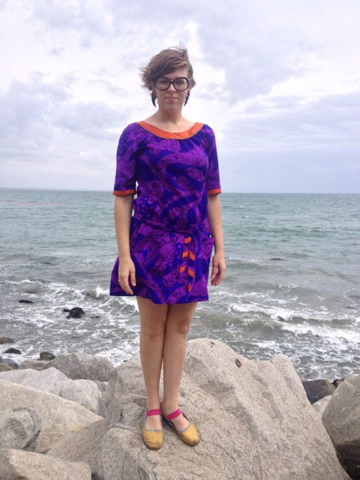 purple Hawaiian shift dress, made by Julianne