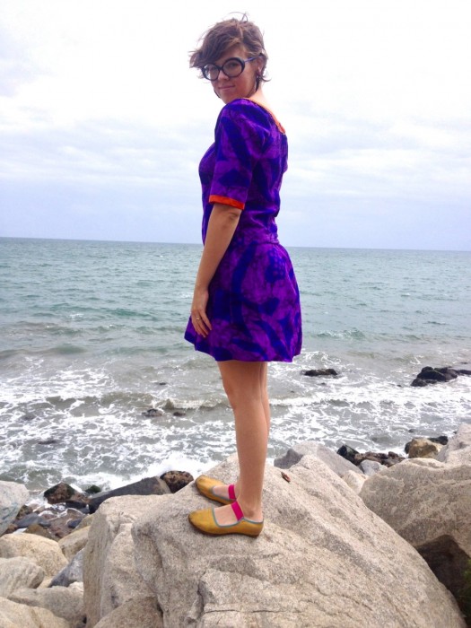 purple Hawaiian shift dress, made by Julianne