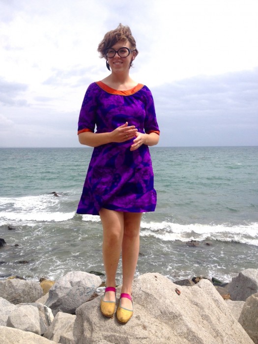 purple Hawaiian shift dress, made by Julianne