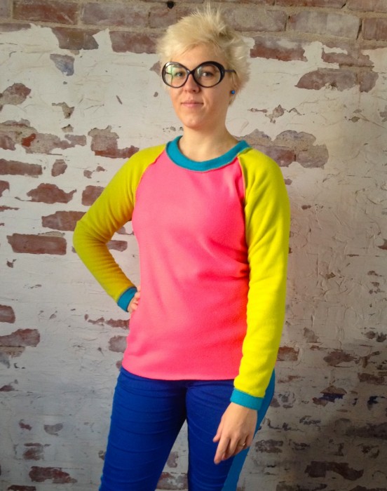 neon raglan sweatshirt, made by Julianne