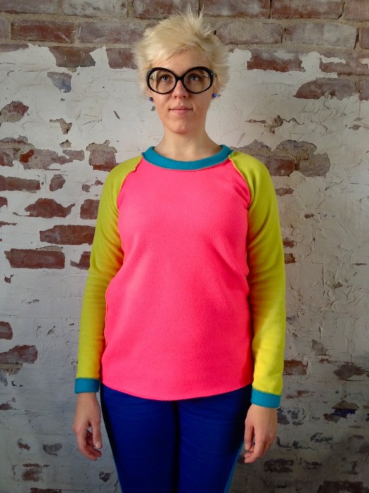 neon raglan sweatshirt, made by Julianne