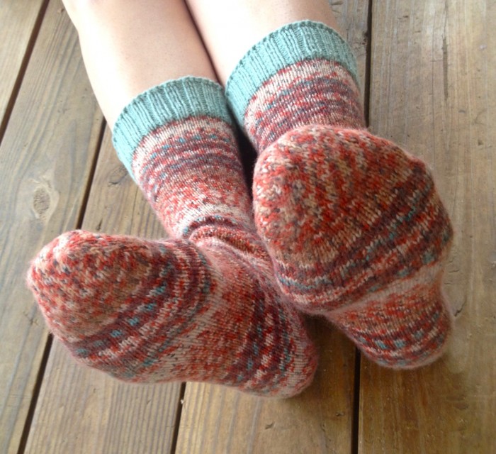 self-striping socks, made by Julianne