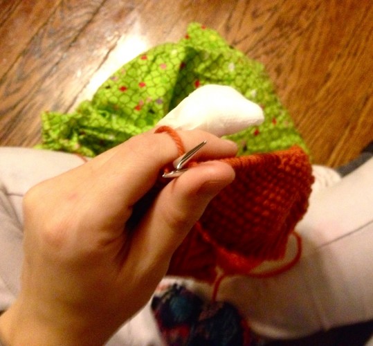 knitting with a bandaged finger