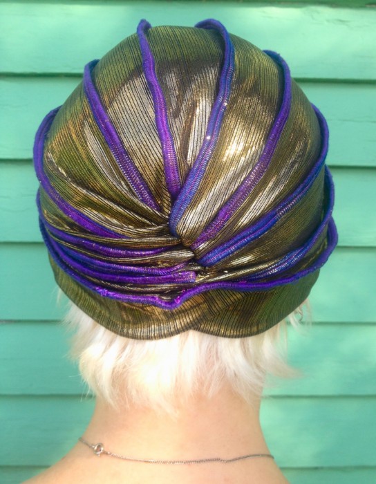 purple and gold turban, made by julianne