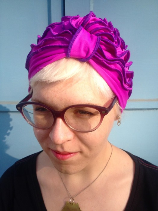 fuchsia turban, made by Julianne