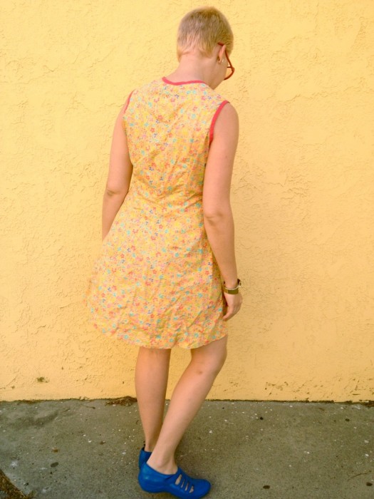 yellow floral shift dress, made by Julianne