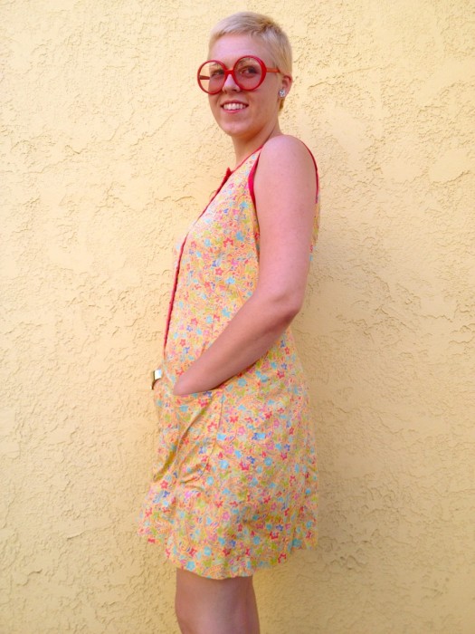 yellow floral shift dress, made by Julianne