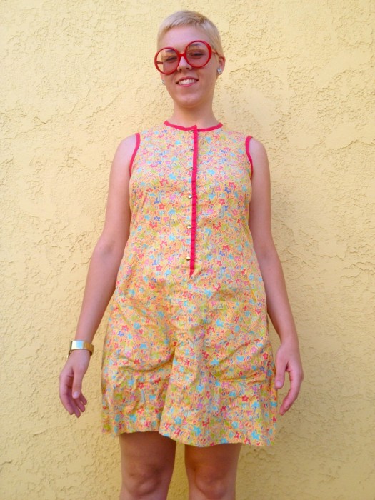 yellow floral shift dress, made by Julianne