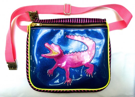 baby pink alligator fanny pack, made by Julianne